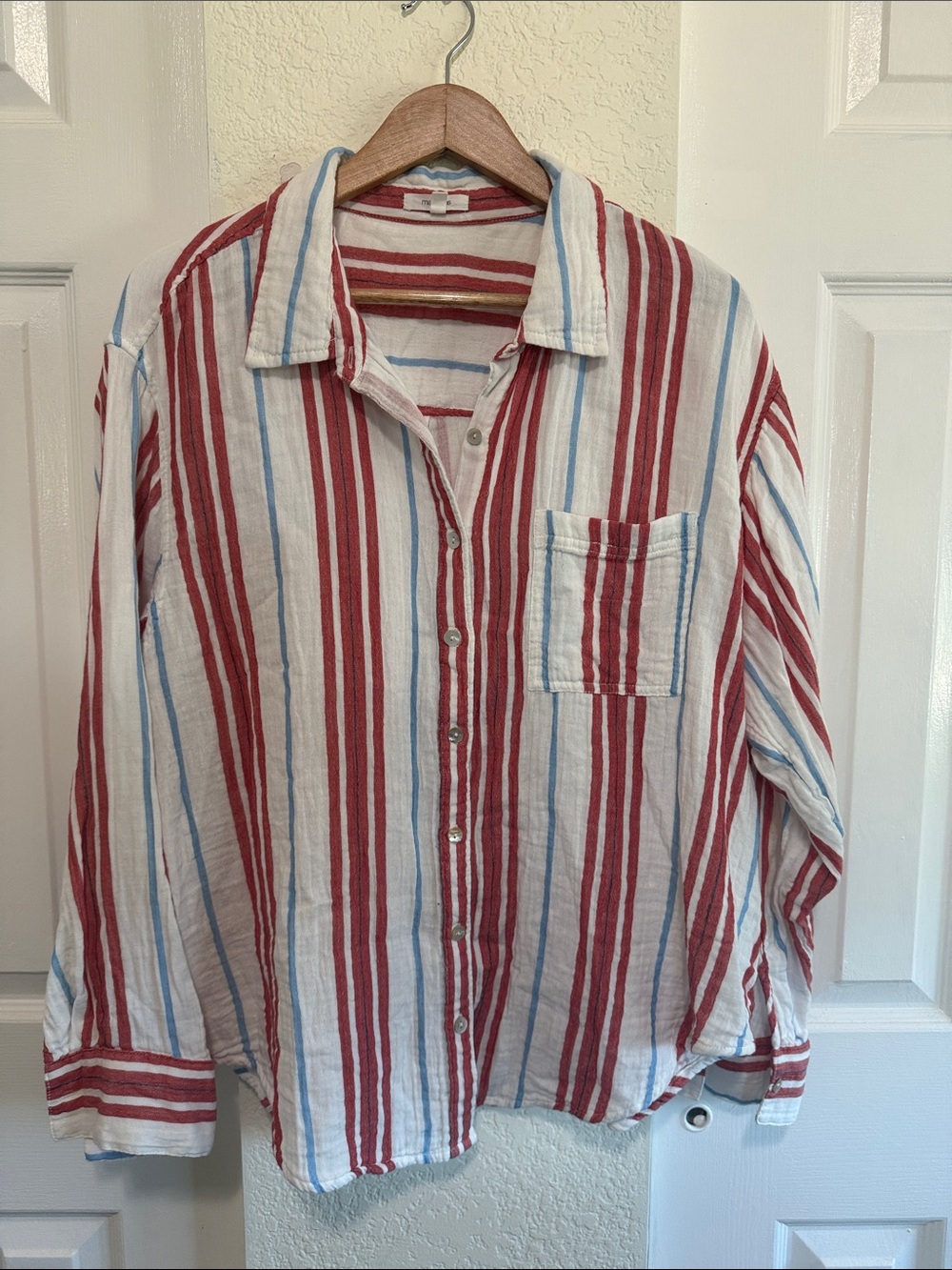 Maurices Red, White and Blue Striped Button-Down Shirt